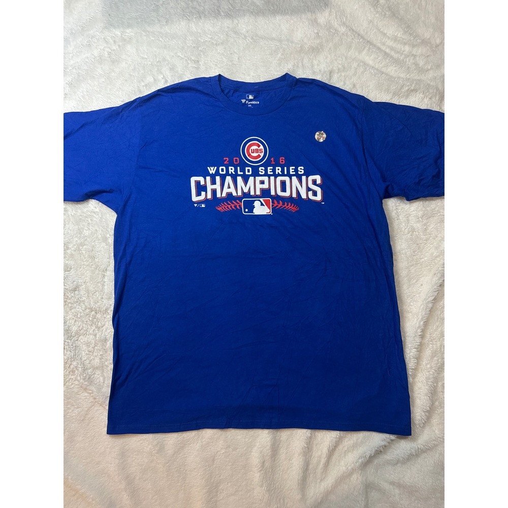 Fanatics T-Shirt Mens 2XL Blue Like New 2016 World Series Chicago Cubs Champ